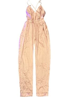 Fashion Nova Blush Pink V-Neck Wide-Leg Jumpsuit